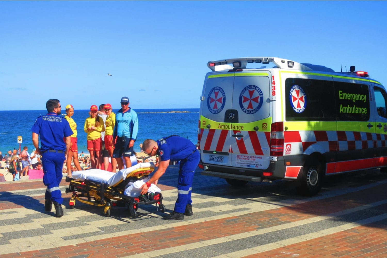 Ambulance at an Australian beach: ambulance cover in Australia
